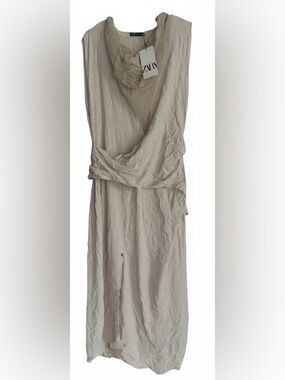 Zara Beige Wrap-Style Maxi Dress